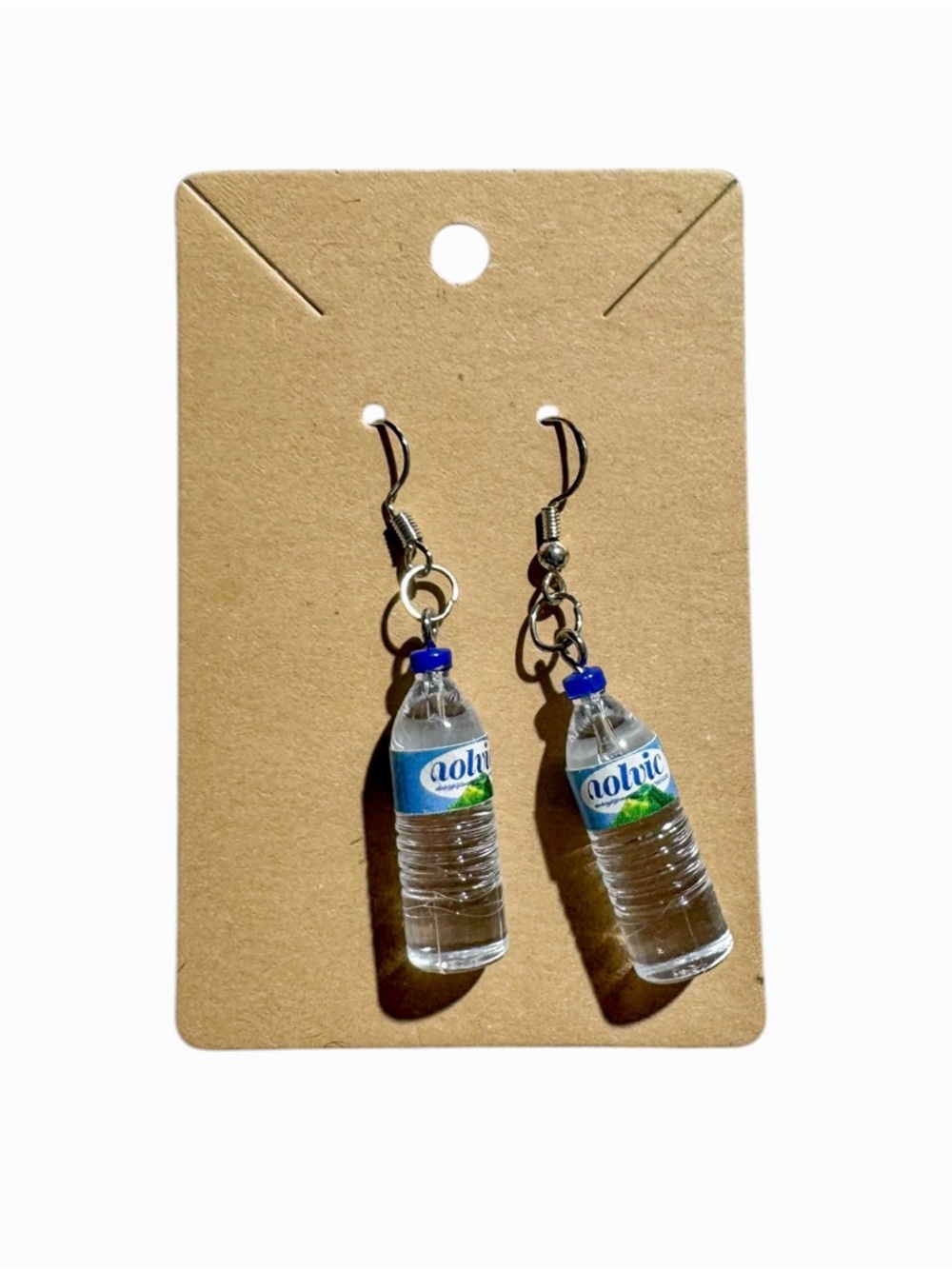 Miniature Water Bottle Dangle Earrings - Blue Accent